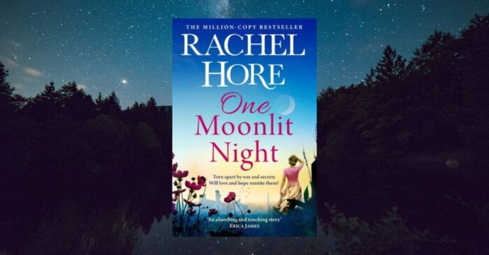Book cover of One Moonlit Night by Rachel Hore on a background of night sky